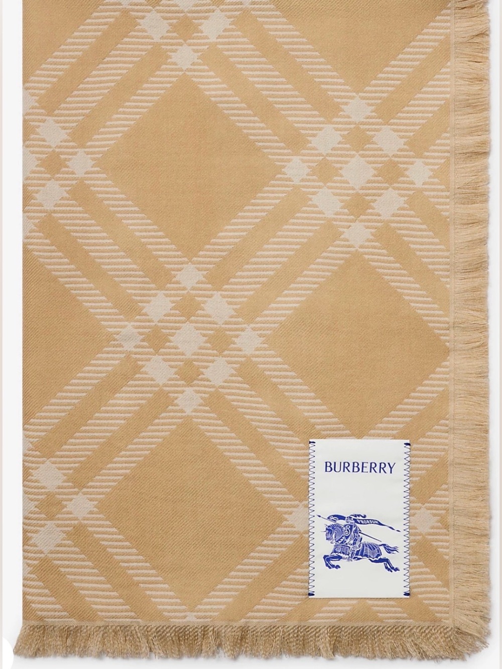 Burberry Wide Check Wool Silk Scarf / Wrap in Sand beige/ecru beige.